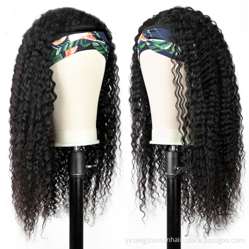 Supplier Virgin Brazilian Cuticle Aligned Deep Wave Headband Wig For Black Women Full Machine Made None Lace Human Hair Wigs